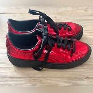PUMA Red Metallic Platform Sneakers – Women’s Size 10 | Like New